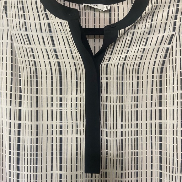 VINCE size 6 Interlace Print Silk Tunic Top Cuffed sleeve 100% silk EUC - Picture 4 of 11